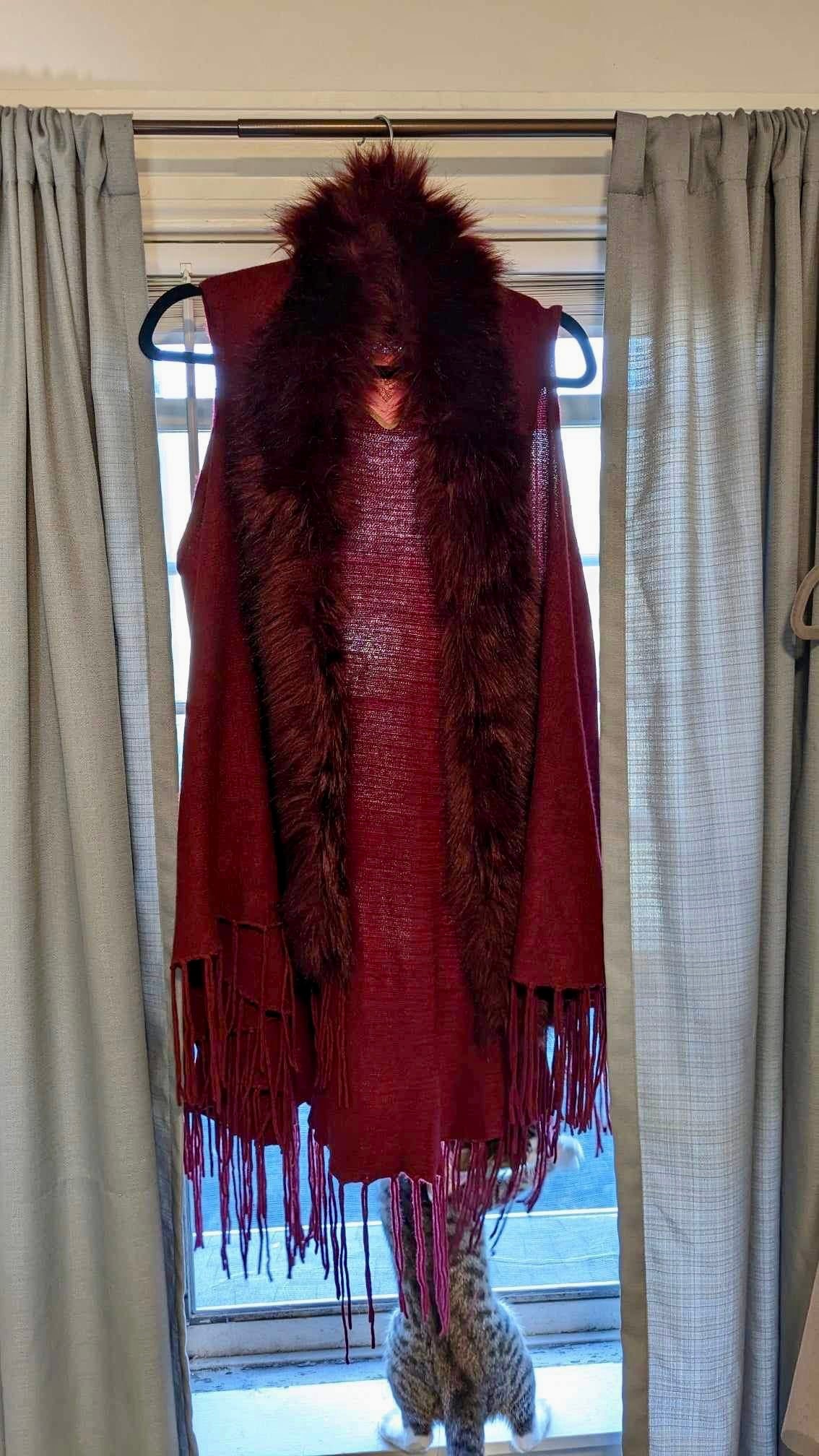 Merlot Fall Faux Fur Vest w/ Fringe