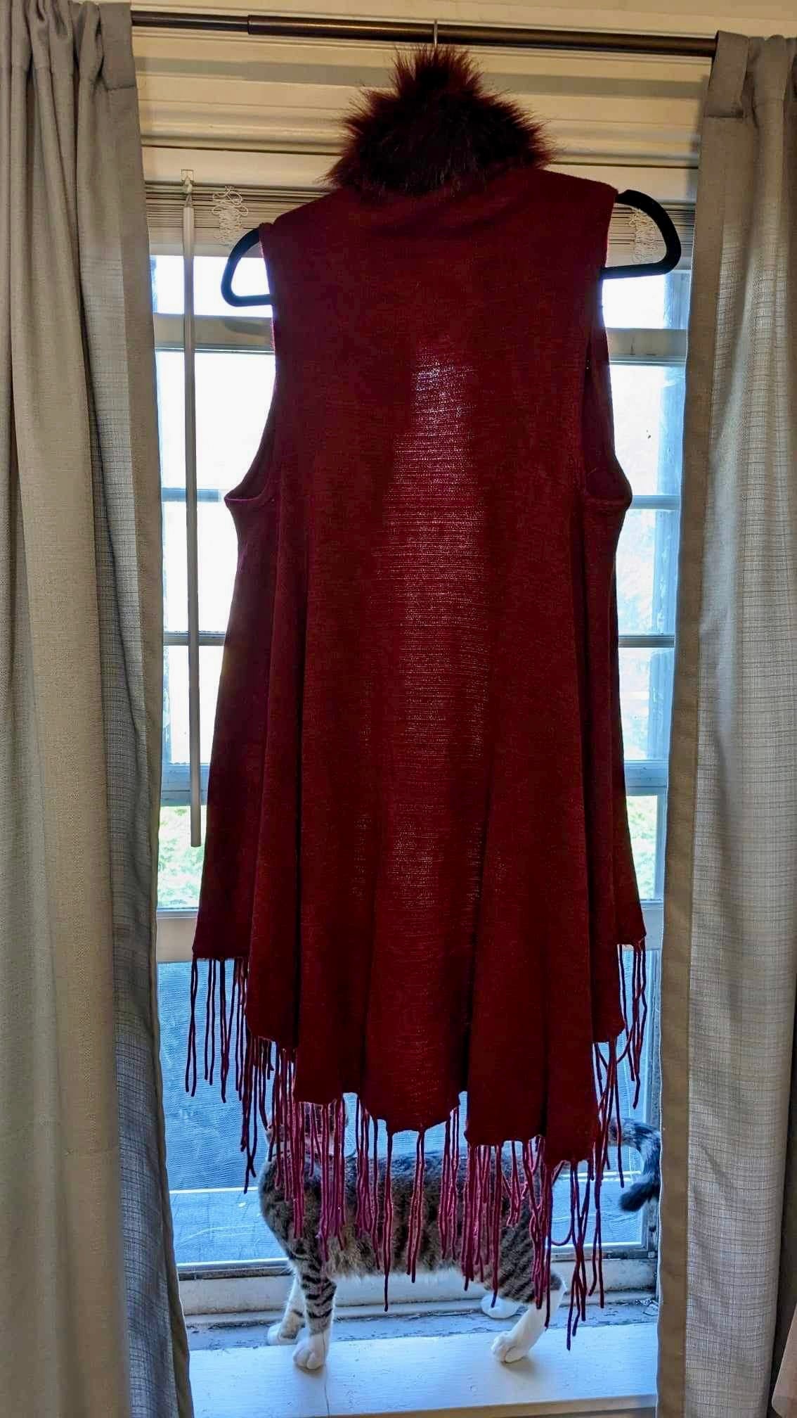 Merlot Fall Faux Fur Vest w/ Fringe