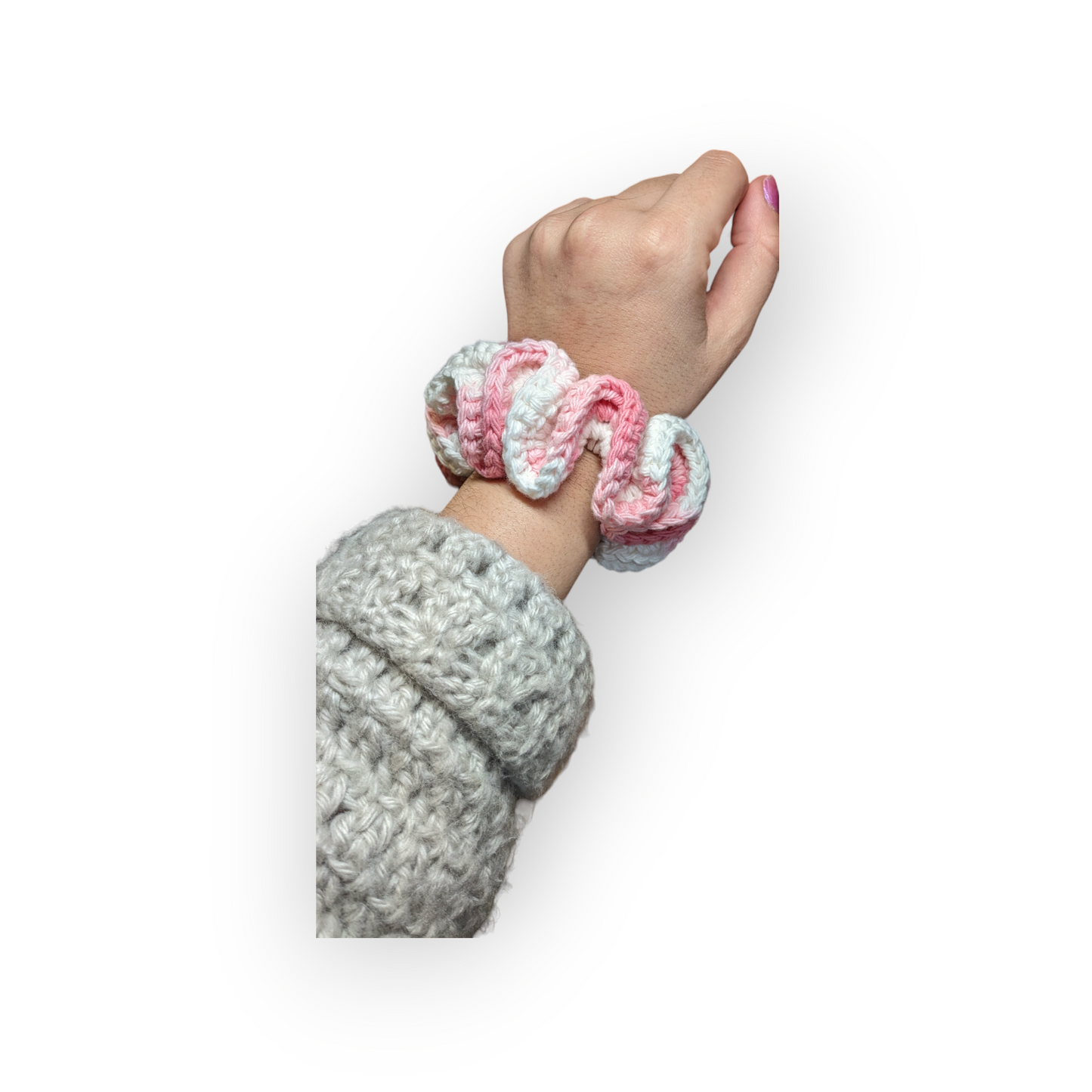 Pink & White Marble Crochet Cotton Scrunchie