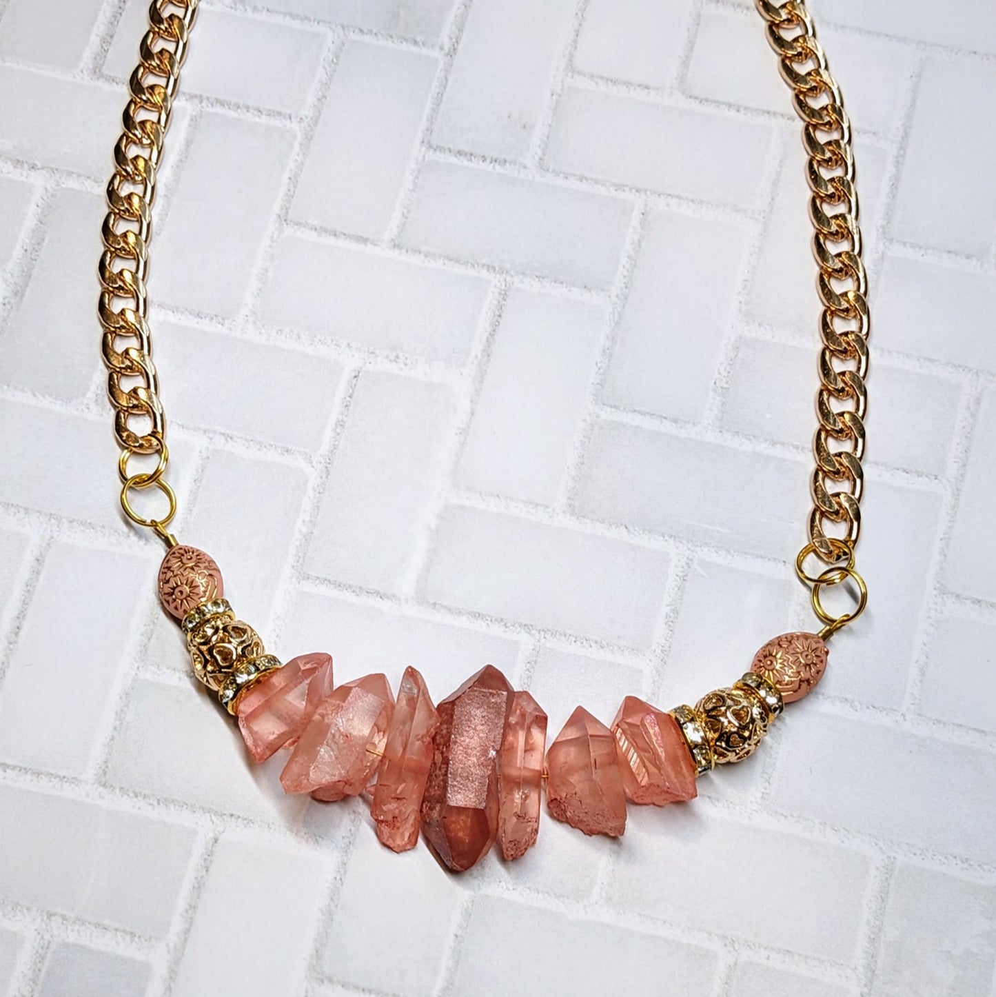 Coral Crystal Beaded Statement Necklace