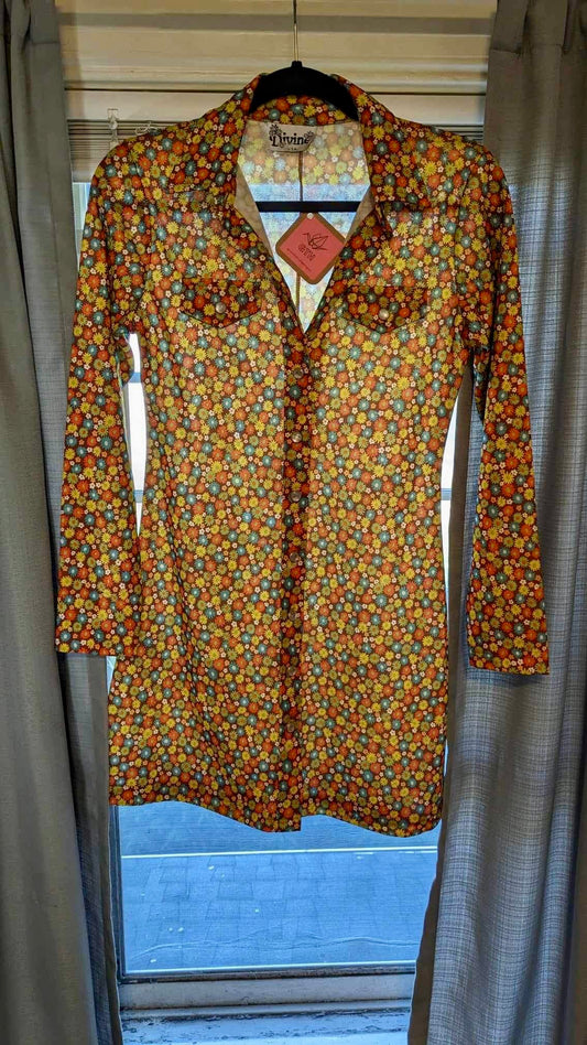 Vintage Floral Snap Button Mod Dress