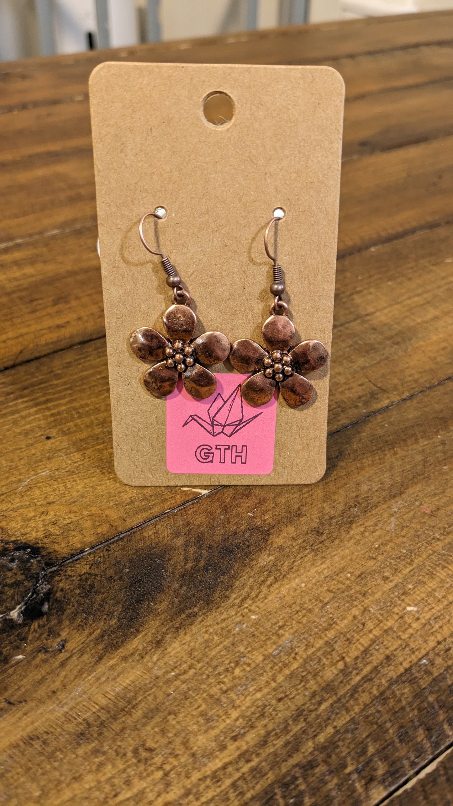 Copper Flower Charm Earrings