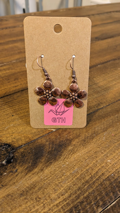 Copper Flower Charm Earrings