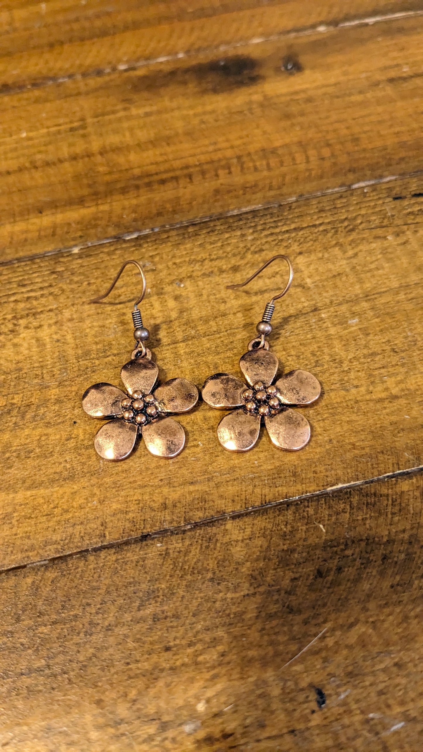 Copper Flower Charm Earrings