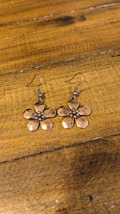 Copper Flower Charm Earrings