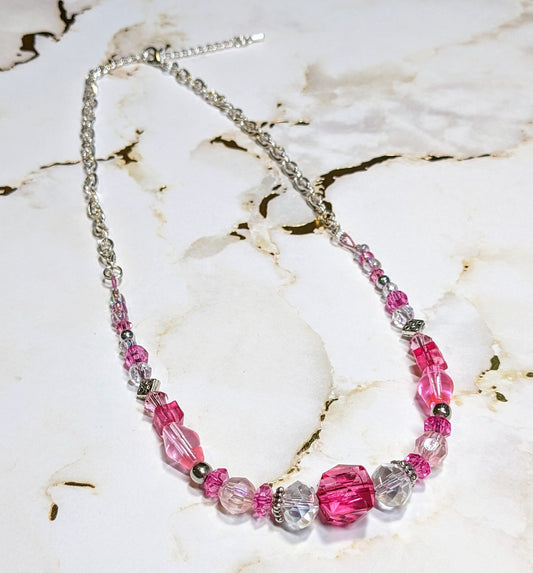 Pink and Crystal Beaded Necklace