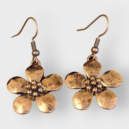 Copper Flower Charm Earrings