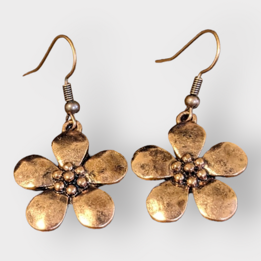Copper Flower Charm Earrings