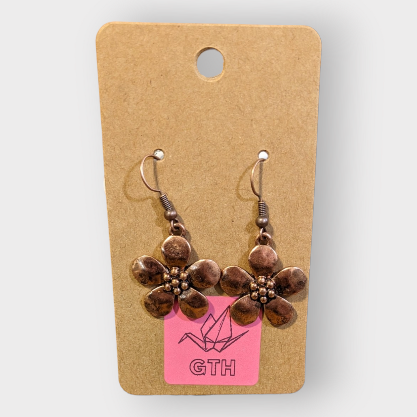 Copper Flower Charm Earrings