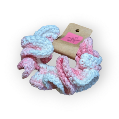 Pink & White Marble Crochet Cotton Scrunchie