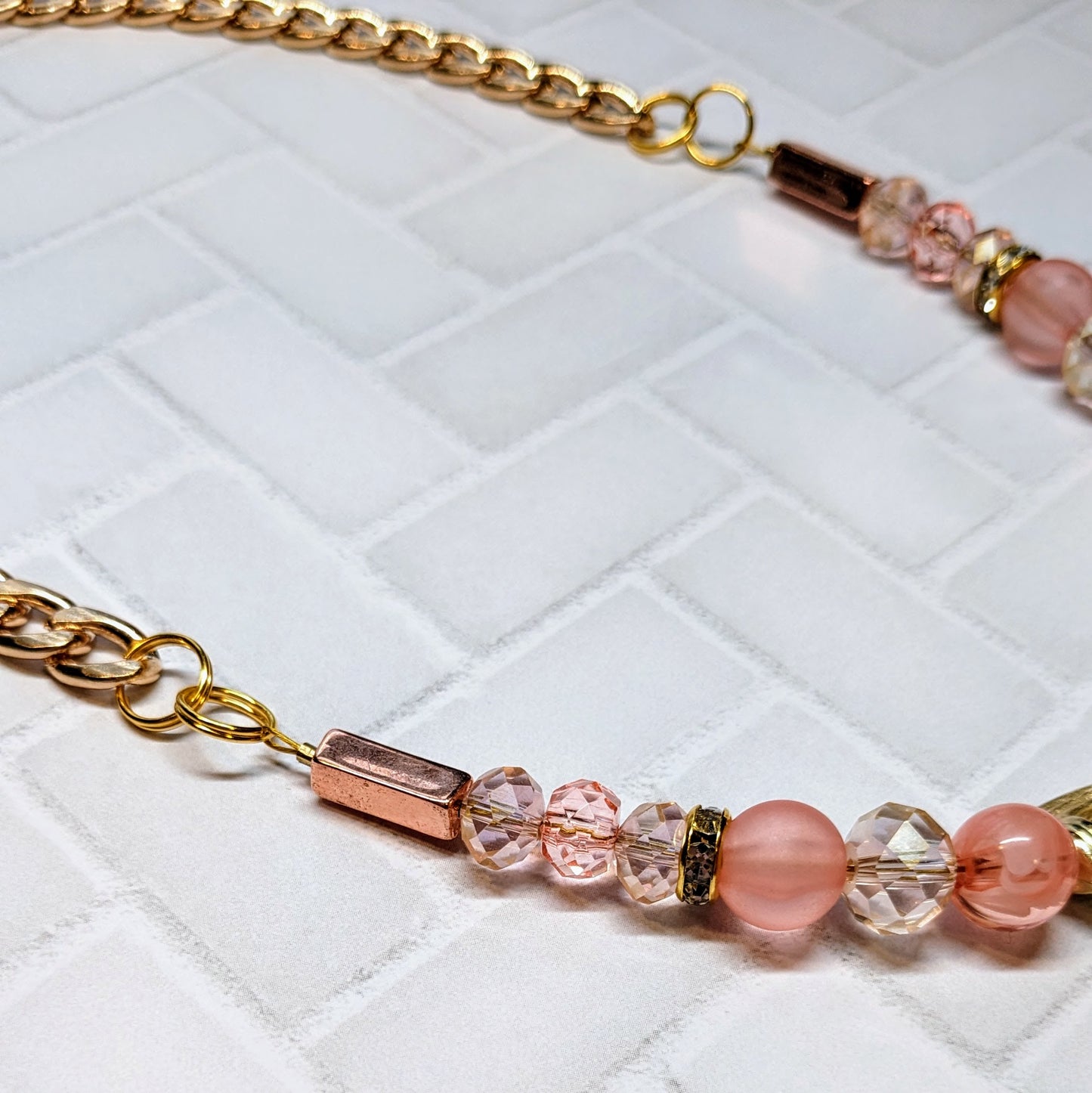 Coral Rose Caged Crystal Beaded Necklace