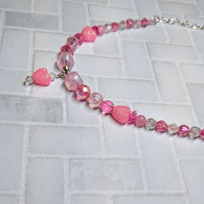 Pink Glitter Heart Beaded Necklace
