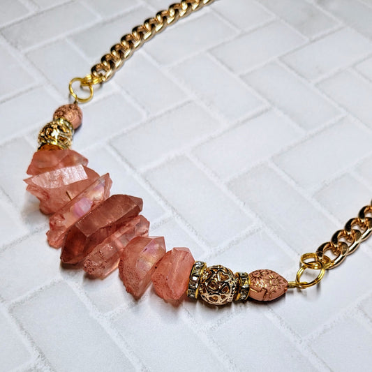 Coral Crystal Beaded Statement Necklace