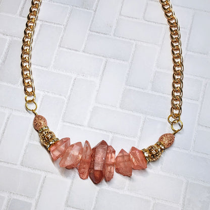Coral Crystal Beaded Statement Necklace