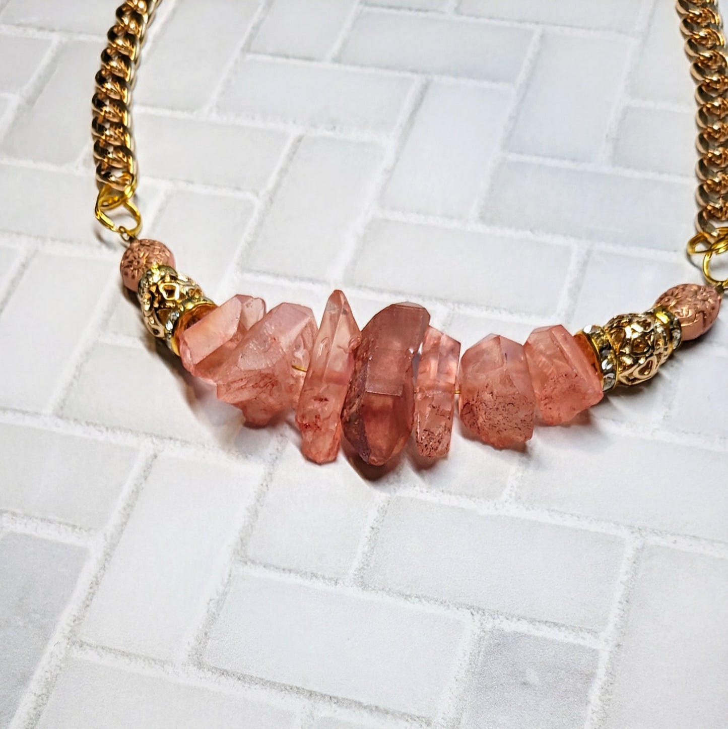 Coral Crystal Beaded Statement Necklace