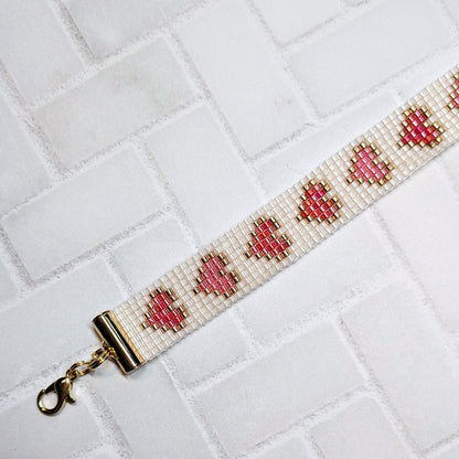 White Shimmer Heart Beaded Bracelet Handmade