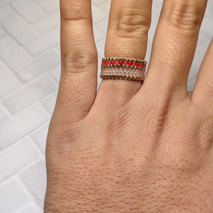 Pink, Gold, and Red Striped Woven Ring