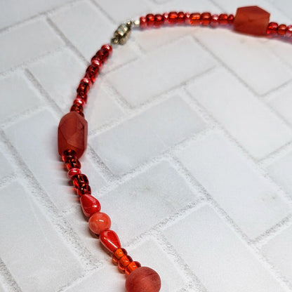 Red Heart Millefiori Glass Beaded Necklace