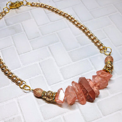 Coral Crystal Beaded Statement Necklace