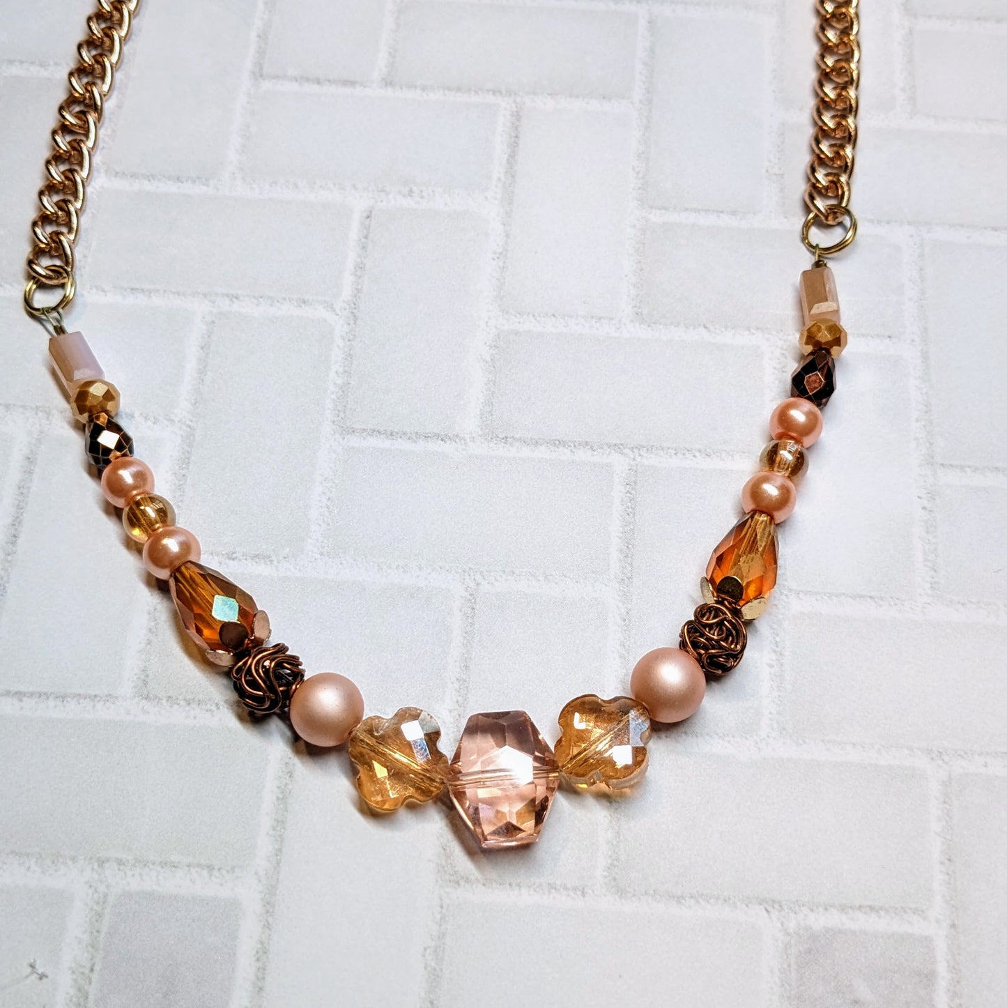 Pink Bronze Statement Necklace