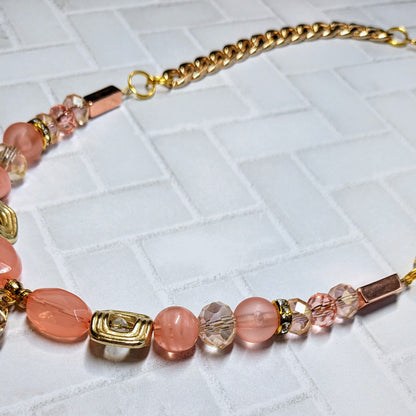 Coral Rose Caged Crystal Beaded Necklace