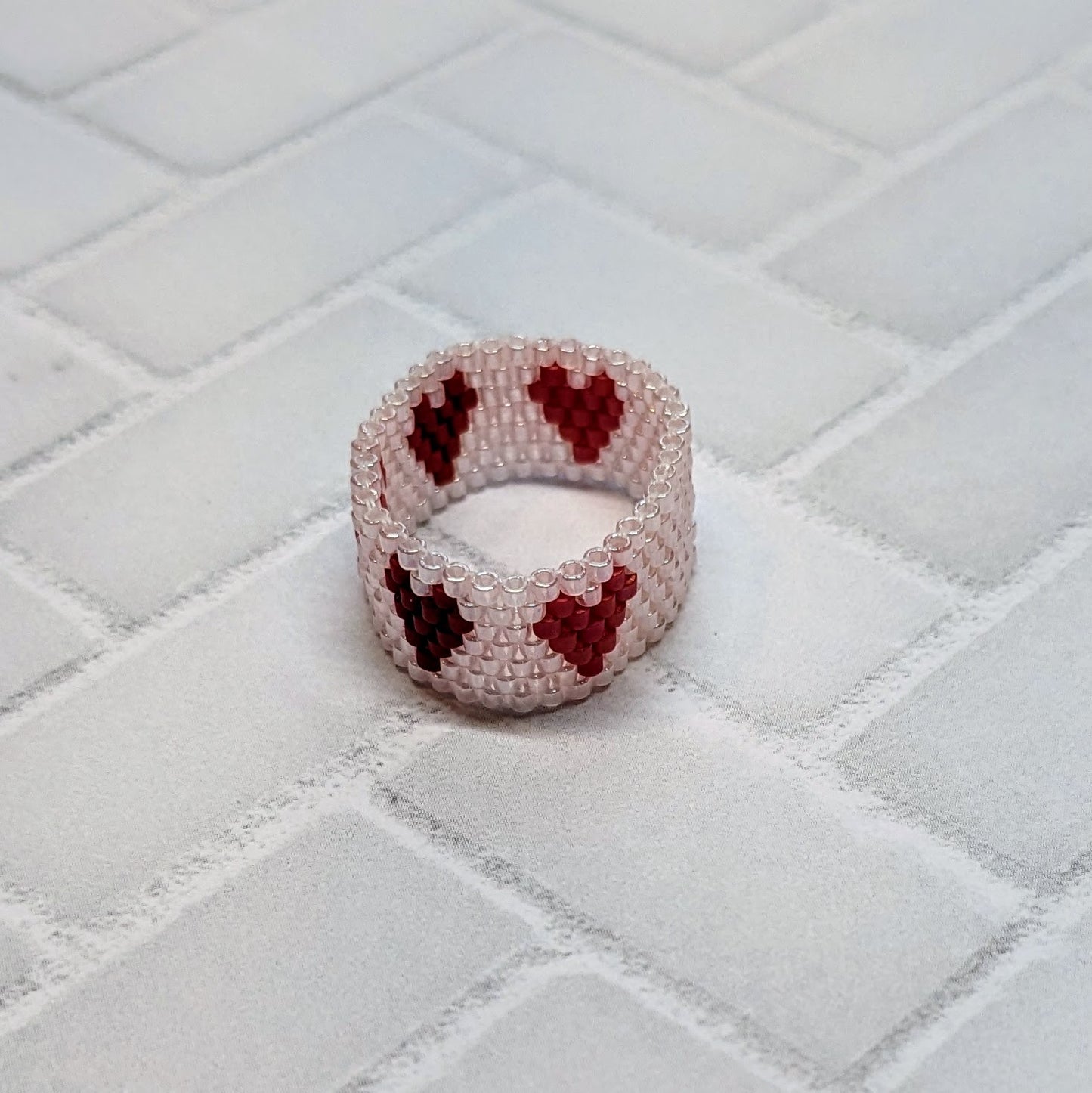 Pink and Red Heart Woven Ring