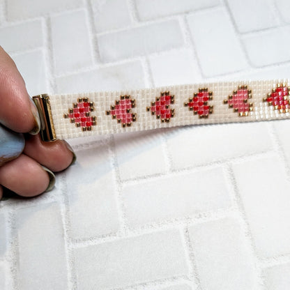 White Shimmer Heart Beaded Bracelet Handmade