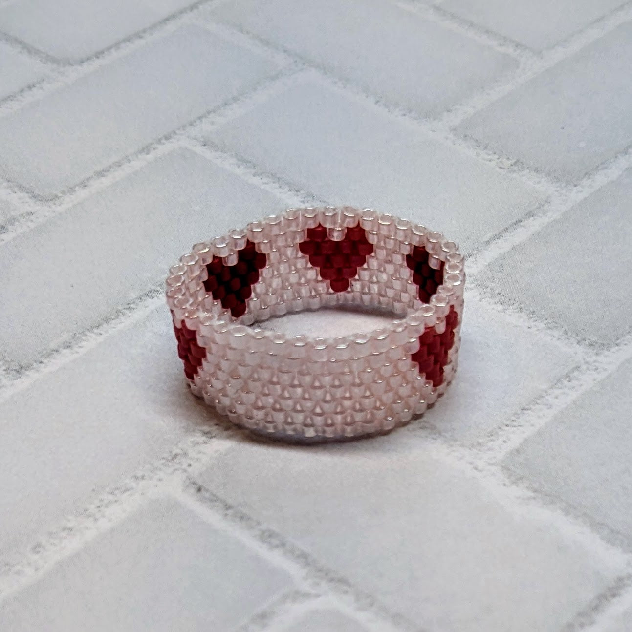 Pink and Red Heart Woven Ring