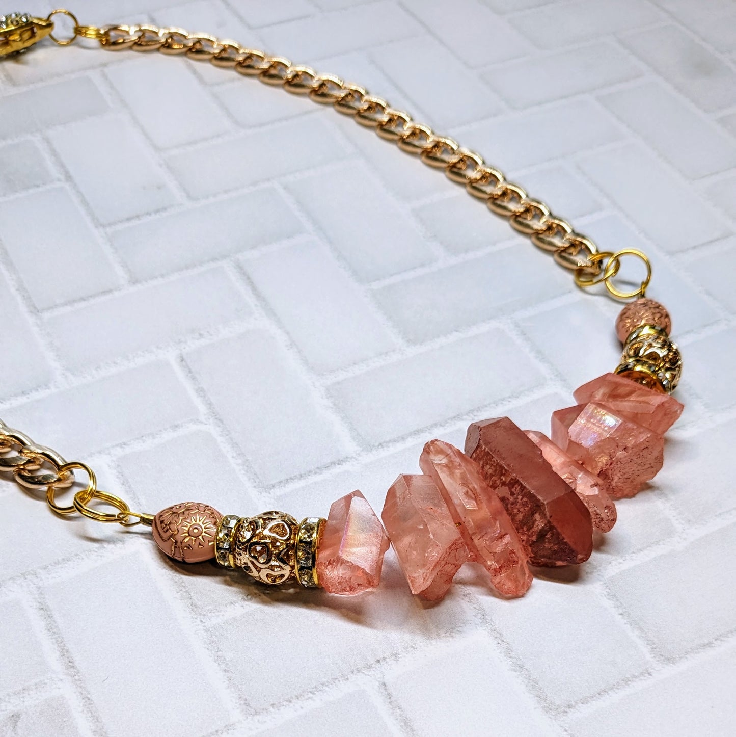 Coral Crystal Beaded Statement Necklace