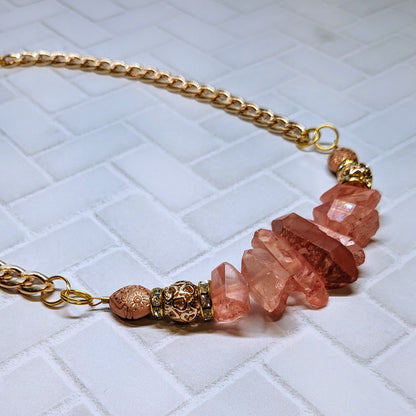Coral Crystal Beaded Statement Necklace