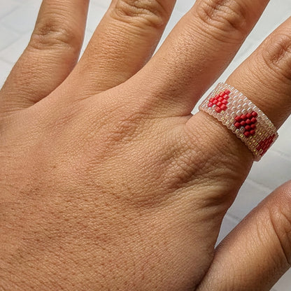 Pink and Red Heart Woven Ring