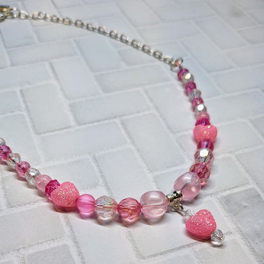 Pink Glitter Heart Beaded Necklace