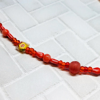 Red Heart Millefiori Glass Beaded Necklace