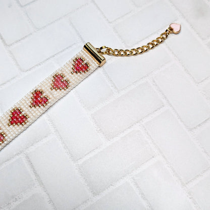 White Shimmer Heart Beaded Bracelet Handmade