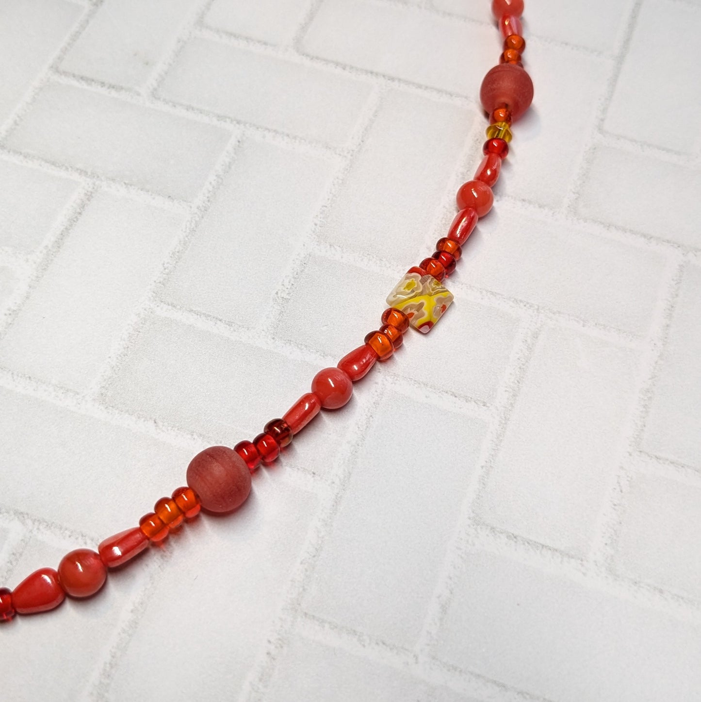 Red Heart Millefiori Glass Beaded Necklace