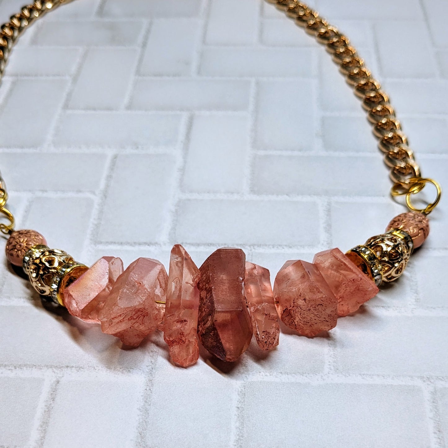 Coral Crystal Beaded Statement Necklace