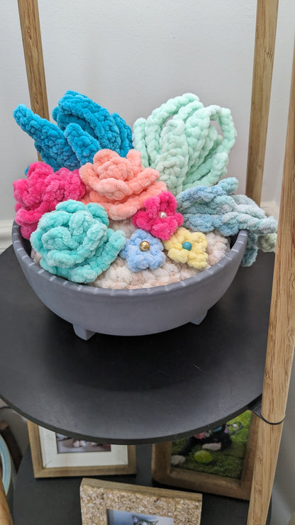 8 in Crochet Succulent Variety Planter | Home Decor | Office Decor