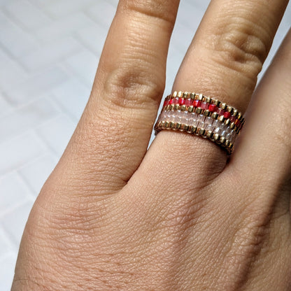 Pink, Gold, and Red Striped Woven Ring