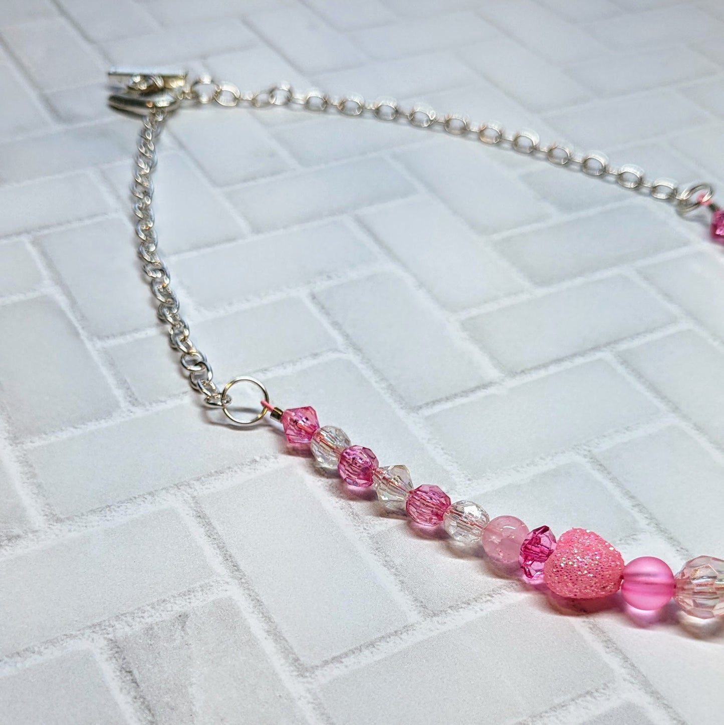 Pink Glitter Heart Beaded Necklace