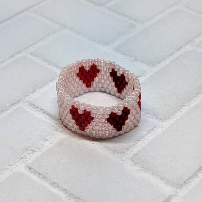 Pink and Red Heart Woven Ring
