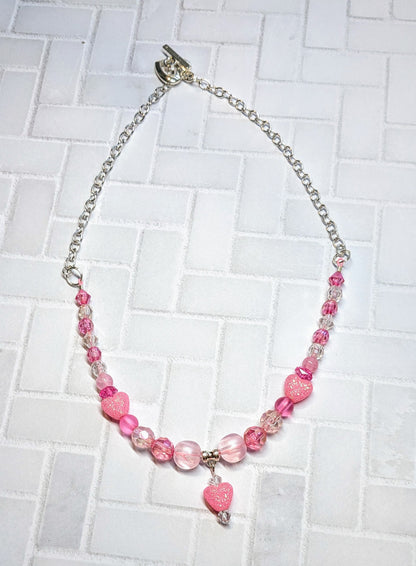 Pink Glitter Heart Beaded Necklace