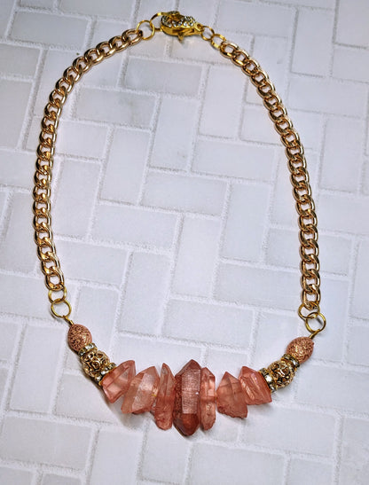 Coral Crystal Beaded Statement Necklace