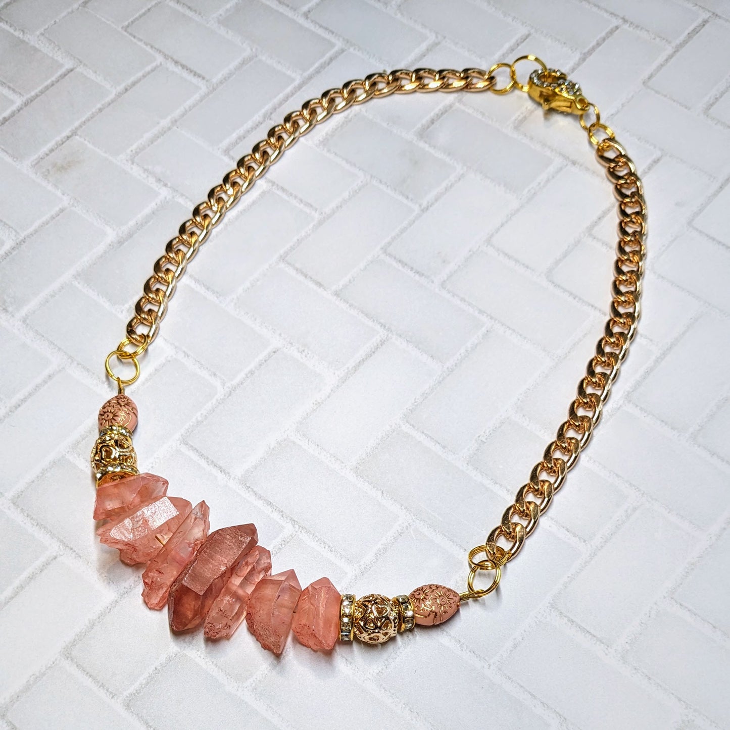 Coral Crystal Beaded Statement Necklace