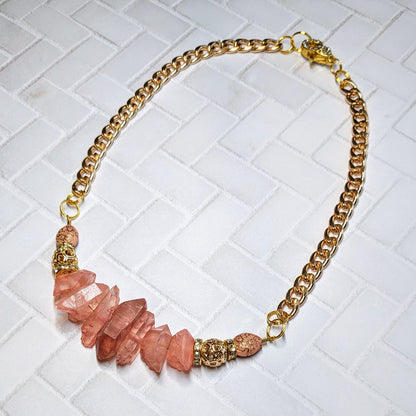 Coral Crystal Beaded Statement Necklace